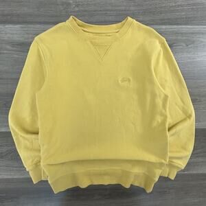 Stussy Sweatshirt Mens Small Yellow Pigment Dyed Crewneck Pullover Embroidered